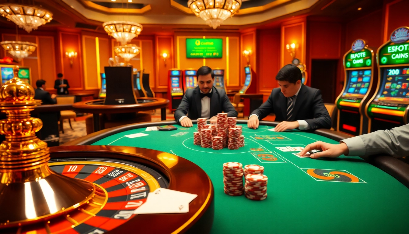 Scène captivante de casino en ligne fiable mettant en avant un gameplay stratégique et des éléments de jeu vibrants.