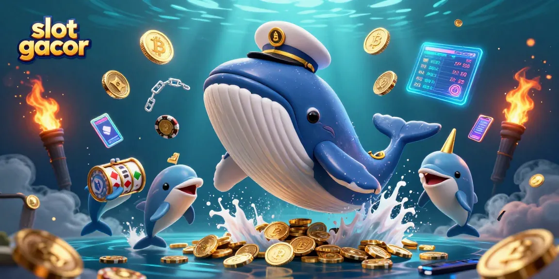 Engage in thrilling gameplay with slot gacor as vibrant whales and dolphins celebrate amidst golden coins.