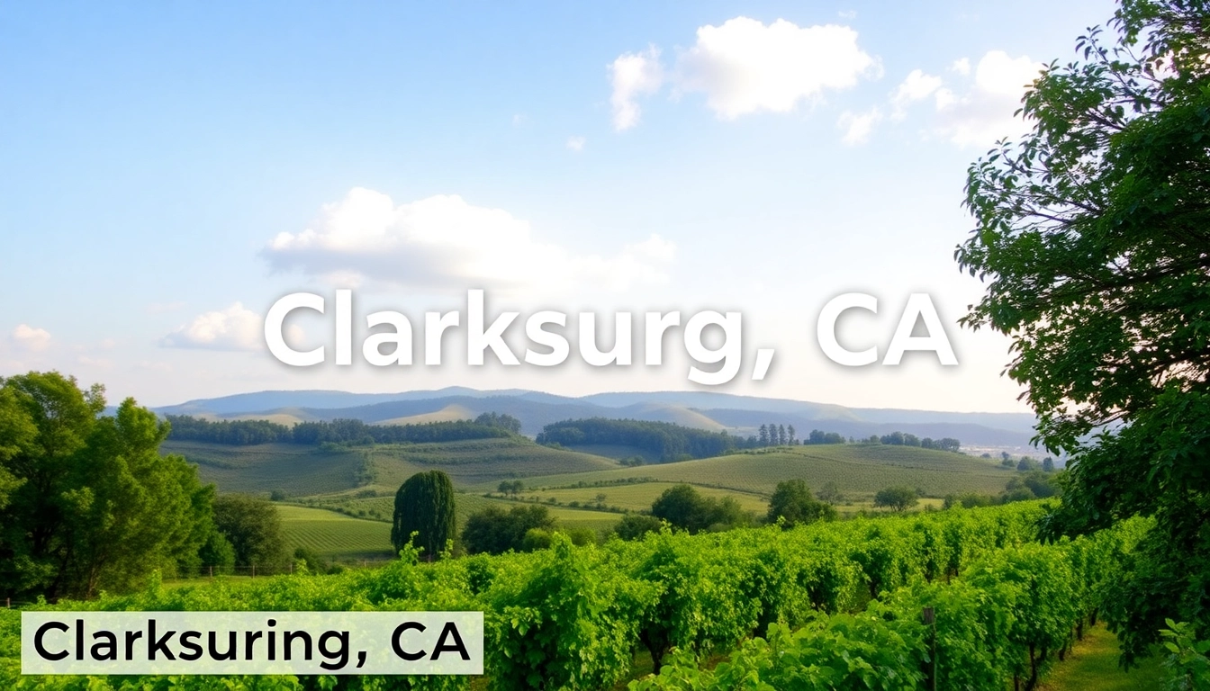 Clarksburg, CA weather depicted in vibrant vineyards and clear skies.