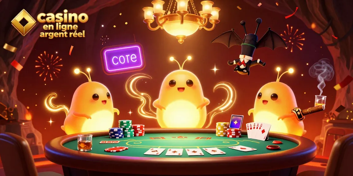 Jouer au casino en ligne argent réel avec des vers luisants illuminant une table de poker.