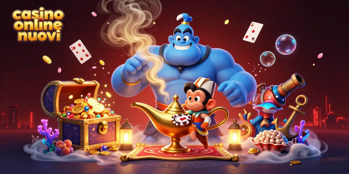 Cattura l'essenza di casinò online nuovi con una lampada magica, un genio e un tappeto volante ricco di fiches.