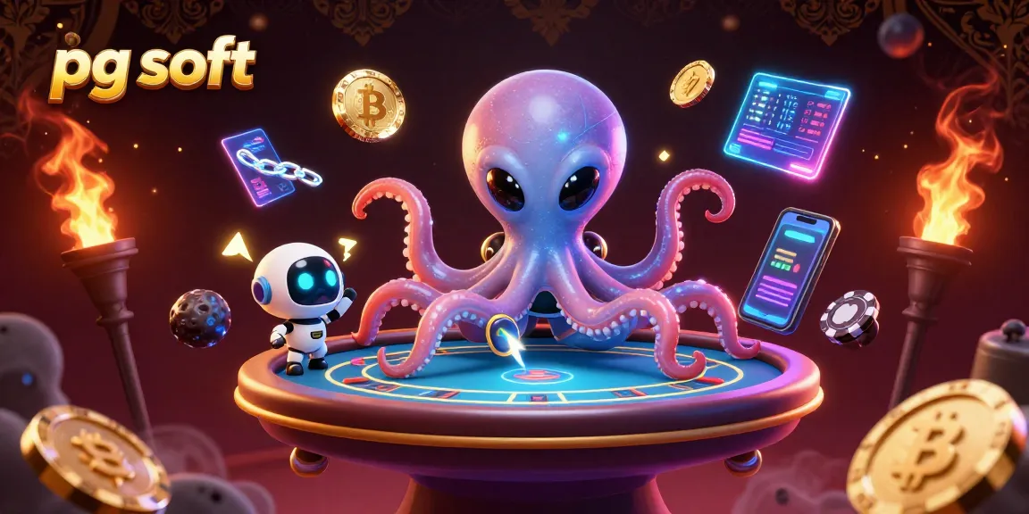 Experience thrilling gameplay with pg soft in dynamic 3D illustration featuring an alien octopus at a poker table.