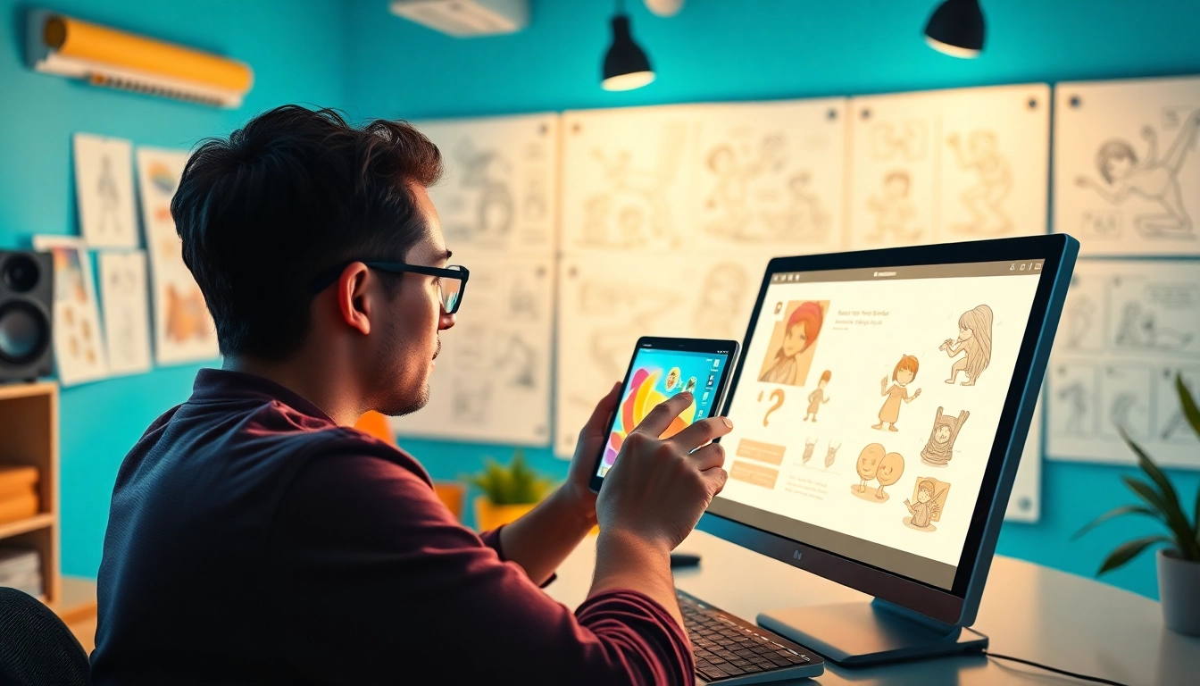 2D Animation in a vibrant studio as an animator creates dynamic character designs.