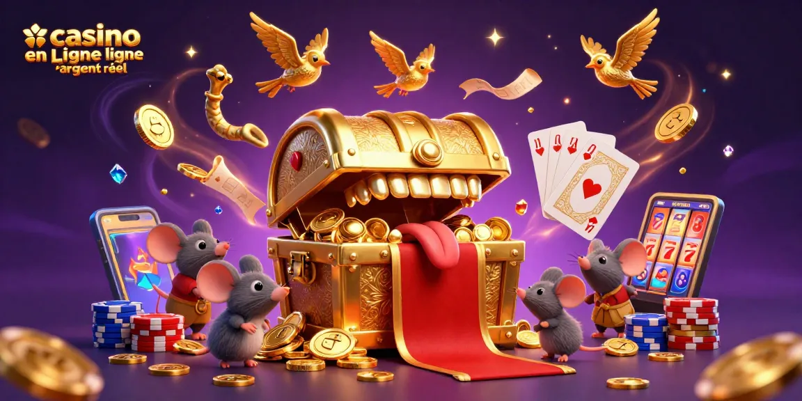 Jouer et gagner au casino en ligne argent réel avec un coffre au trésor et des jetons colorés