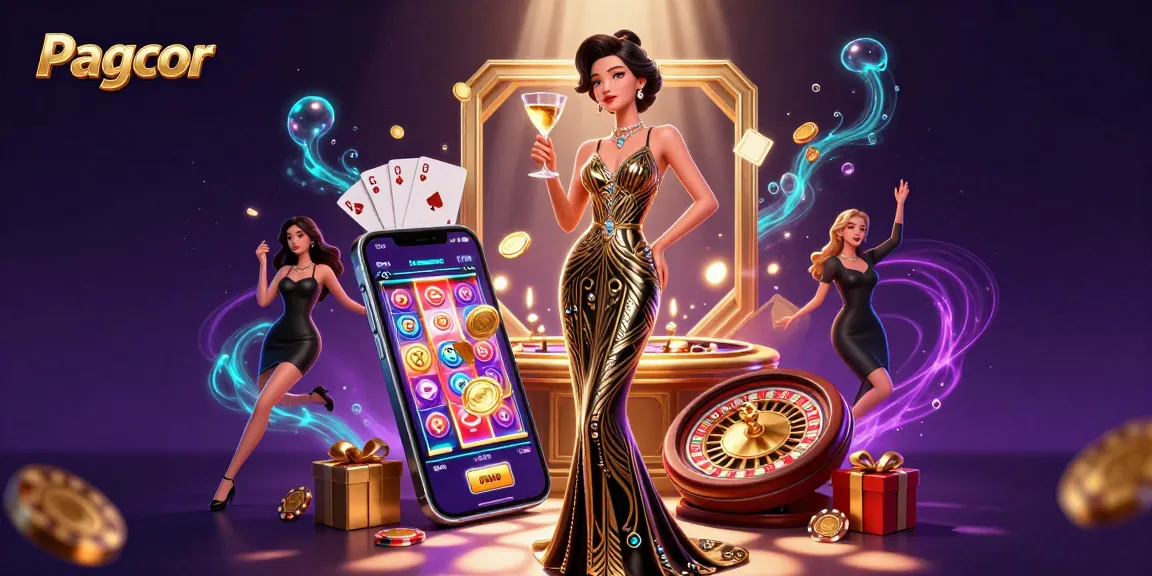 Experience the thrill of Pagcor online gaming with a glamorous scene showcasing casino elements.