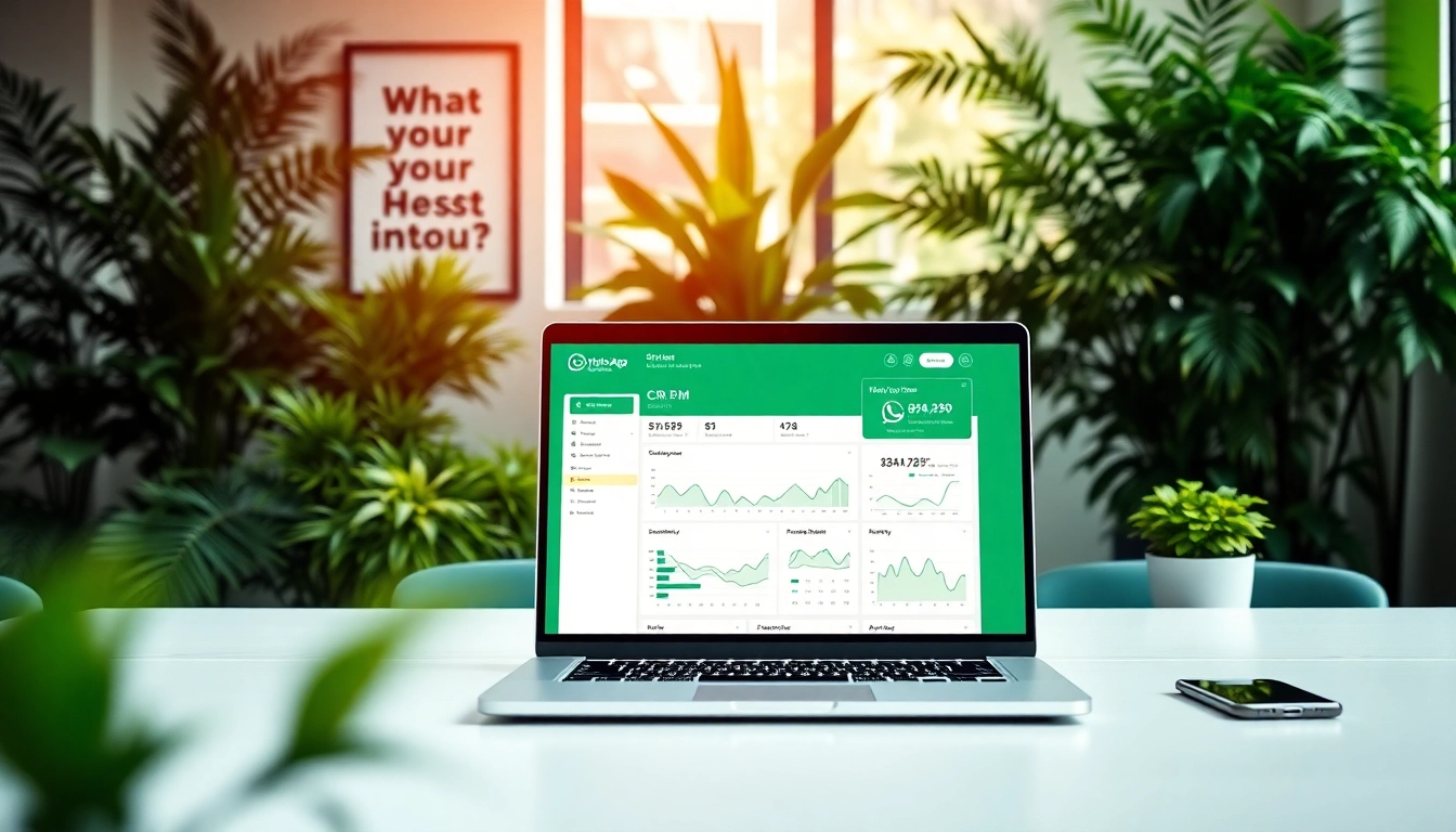 Engaging setup displaying WhatsApp Business CRM on a laptop in a modern workspace.