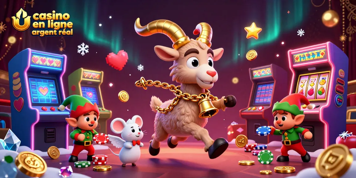 Casino en ligne argent réel : illustration d'un Krampus et ses complices dans un casino festif.