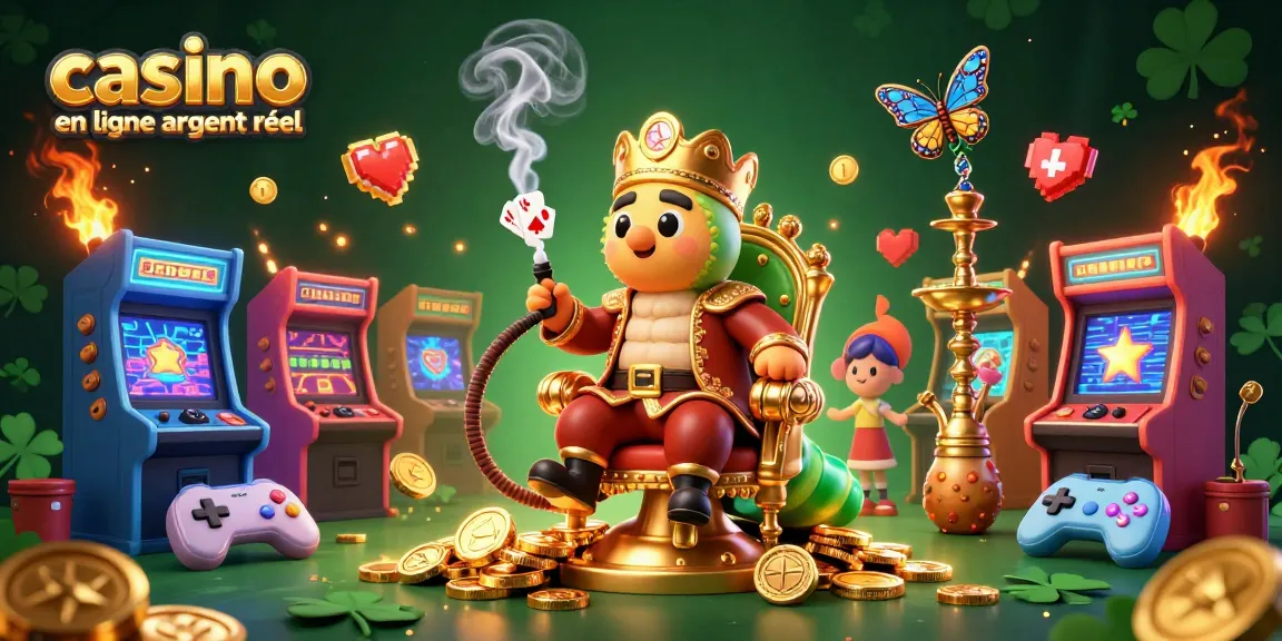 Célébrez le jeu avec ce maître à hookah dans un cadre de casino en ligne argent réel, entouré de machines aux couleurs vives.