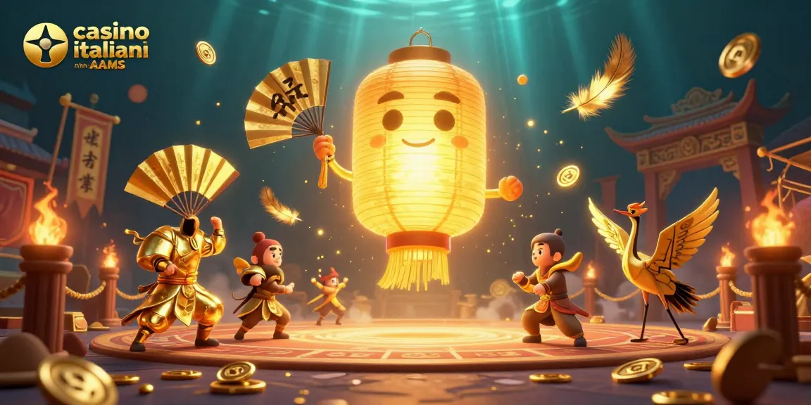 Scopri i casinò italiani non AAMS con luci scintillanti e simboli fortunati in un'illustrazione vivace.