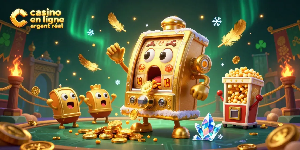 Une machine à sous sentiente affichant un jackpot dans un casino en ligne argent réel animé, entourée de célébrations.