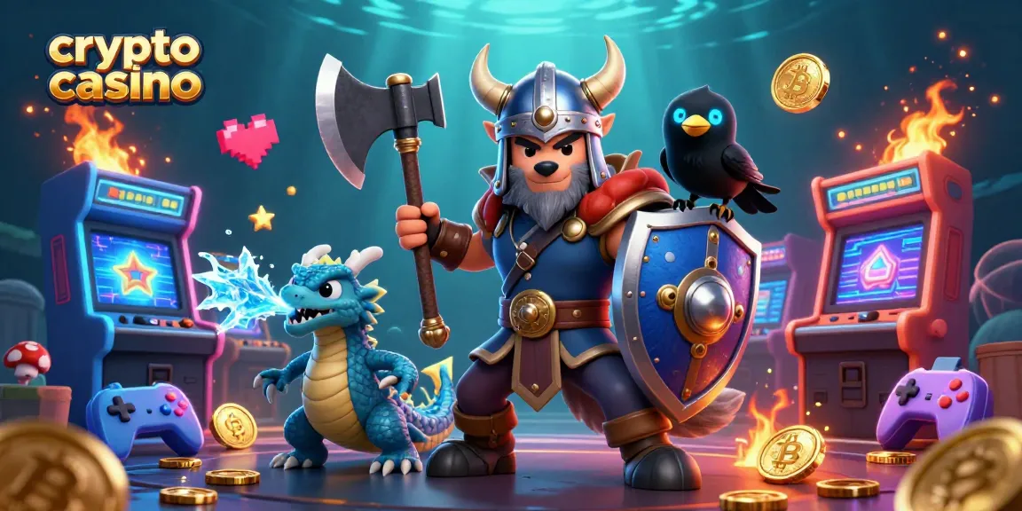 Découvrez le casino crypto vivant avec un guerrier Viking et un dragon dans une illustration dynamique.