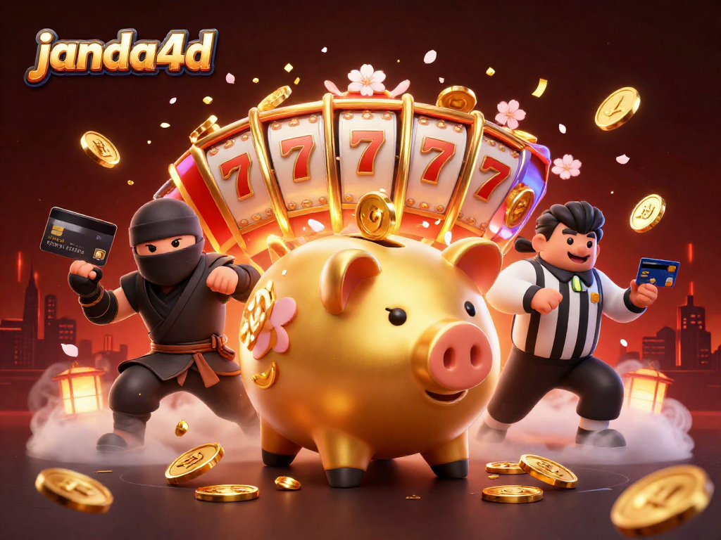 janda4d menampilkan karakter sumo bank piggy emas yang energik dalam permainan slot bertema