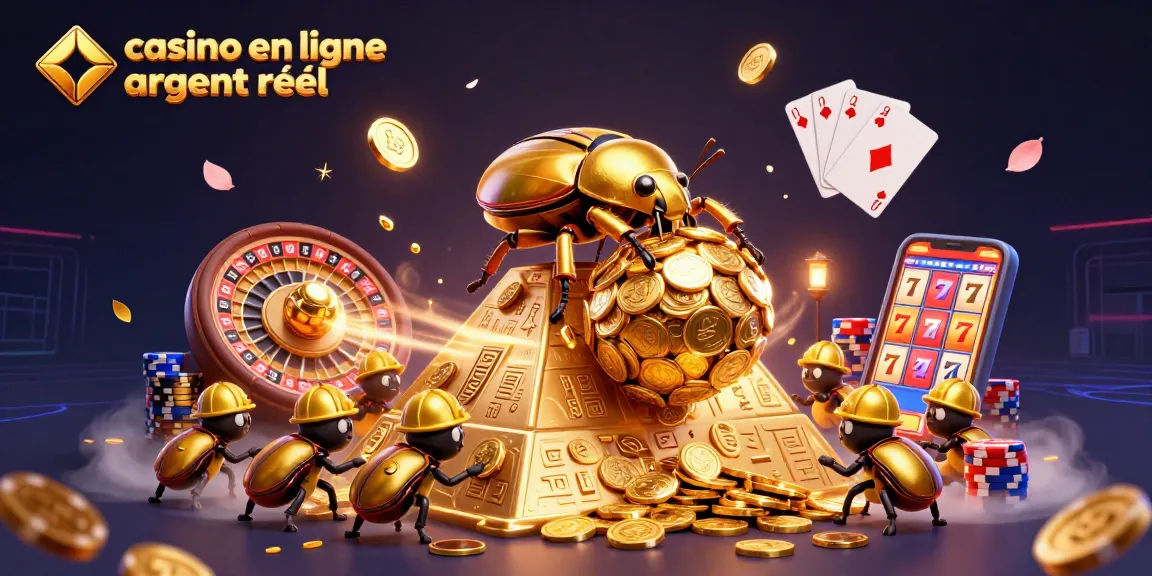 Profitez des jeux passionnants avec casino en ligne argent réel et des pièces d'or s'envolant dans une scène dynamique.