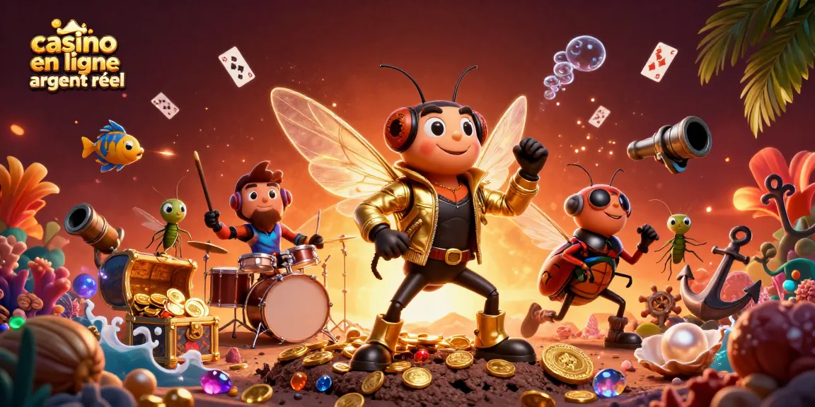 Vivez l'excitation de jouer au casino en ligne argent réel avec une illustration animée vibrante.