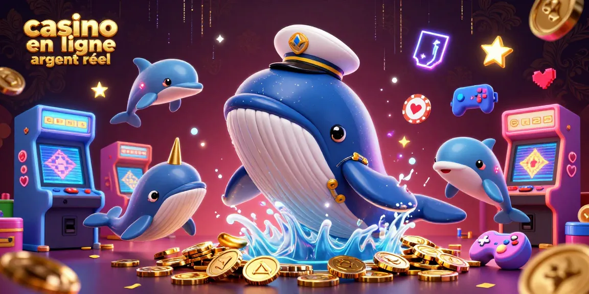Jouer dans un casino en ligne argent réel avec une baleine et des dauphins, dans un univers ludique.