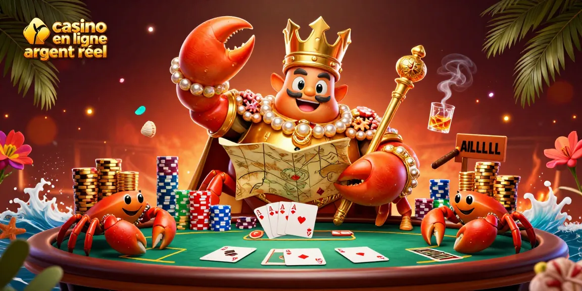 Plongez dans le monde du casino en ligne argent réel avec ce crabe empereur et ses trésors.