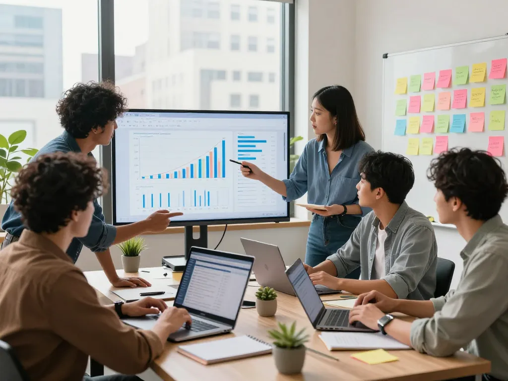 SEO specialists collaborating on strategies in a vibrant NYC SEO Company office space