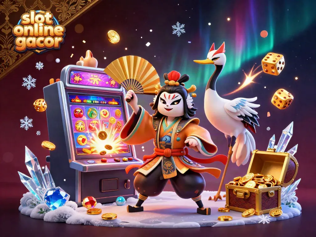 Experience exciting gameplay with the vibrant slot online gacor scene, featuring dynamic characters, a jackpot slot machine, and colorful casino elements.
