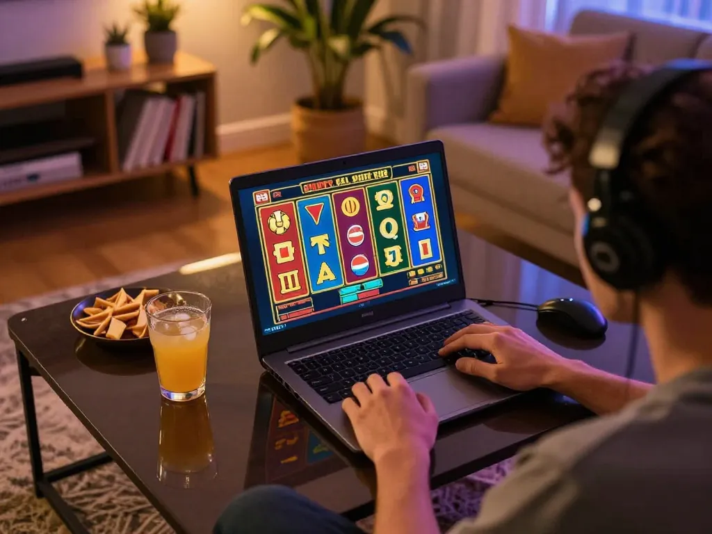 Engaging gameplay on slot server thailand no 1 during a cozy home gaming session.