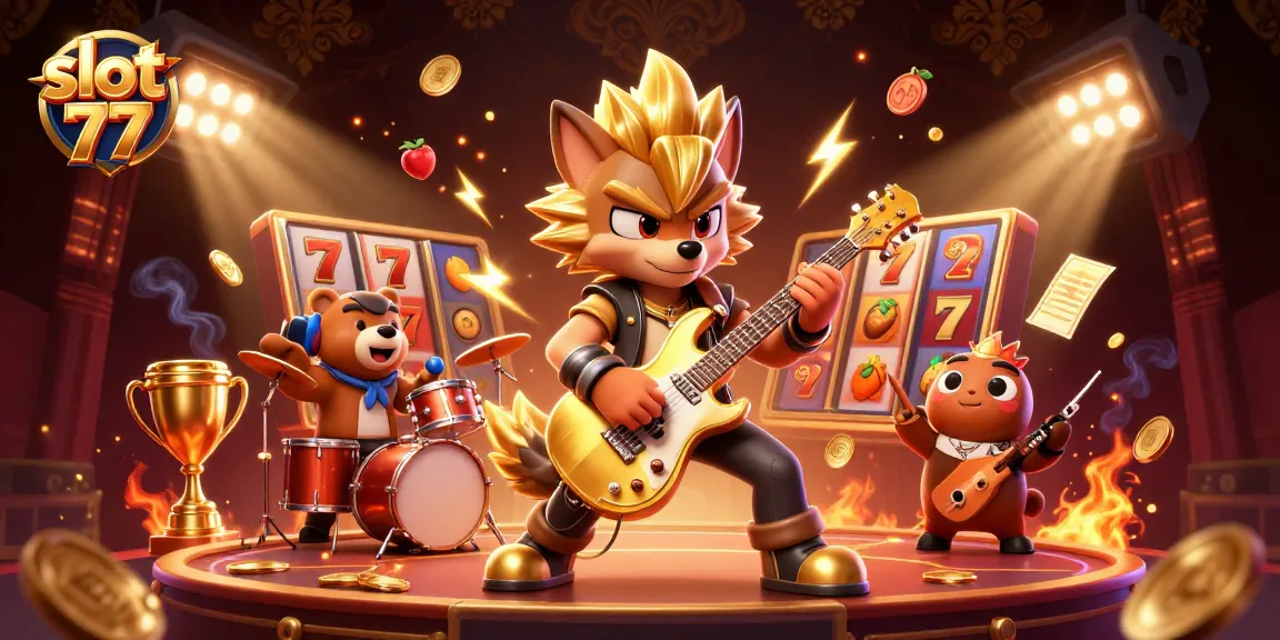 Experience thrilling wins with slot 77 in this vibrant casino scene featuring dynamic characters and engaging gameplay.