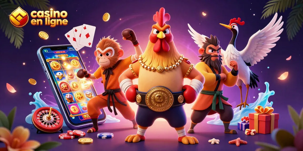 Jouez au casino en ligne avec des personnages dynamiques et des éléments de jeux colorés.