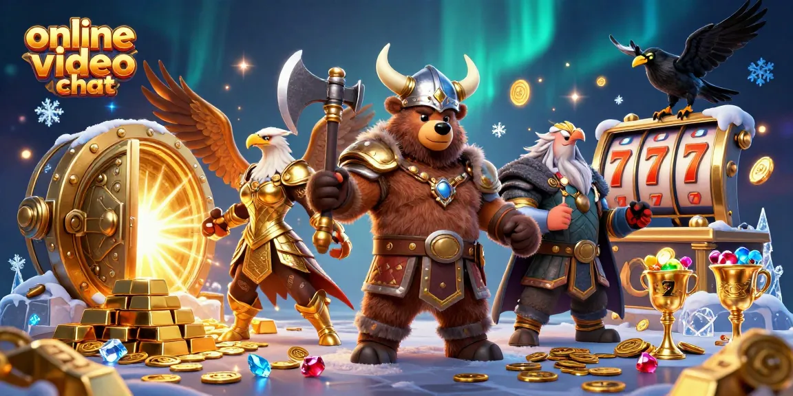 Engage in thrilling online video chat with charming characters amid a vibrant, treasure-filled scene.