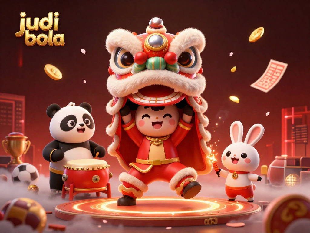 Bet on judi bola with lively characters celebrating in a festive, vibrant 3D scene.