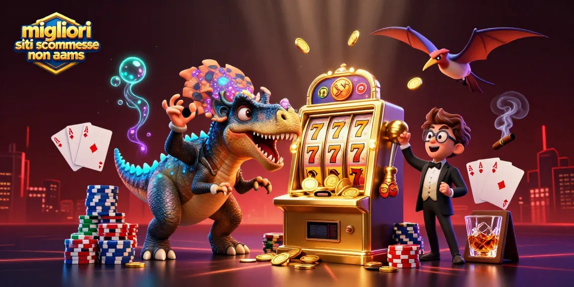 Iconica scena di scommesse nei migliori siti scommesse non AAMS con dinosauri e macchine da gioco.