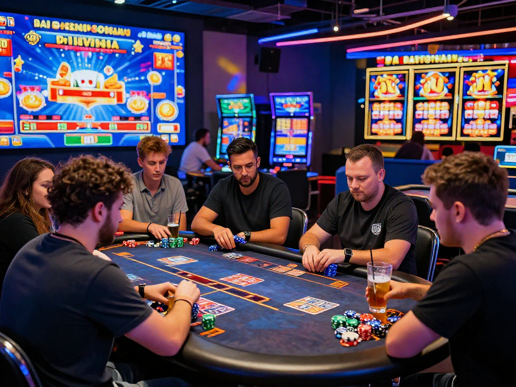 Players buy the bonus slots at a vibrant online casino, engaged with exciting games and colorful graphics.