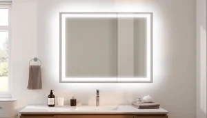 Erleben Sie den eleganten spiegelschrank led mit indirekter Beleuchtung im modernen Badezimmer.