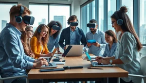 Collaborative technology workspace illustrating innovation and teamwork.