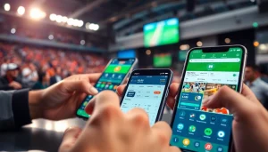 Showcasing sports betting apps India on mobile devices in an engaging tech setting.