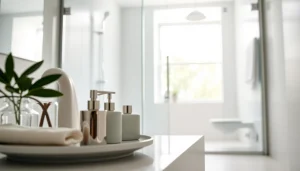 Création élégante d'une douche moderne sirhona France dans un cadre paisible de salle de bain.