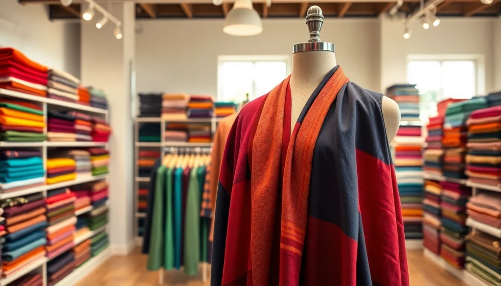 Punta di Roma stoffen gepresenteerd in een stijlvolle modeboetiek met kleurrijke stalen.