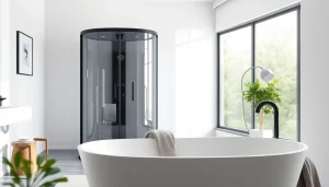 Erleben Sie die exquisite sonni Duschkabine in einem modernen Badezimmer mit eleganter Ästhetik und hellem Raum.