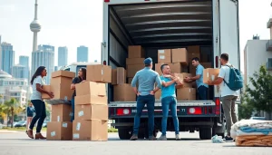 Best Toronto Movers showcasing teamwork during a relocation in a vibrant urban setting.