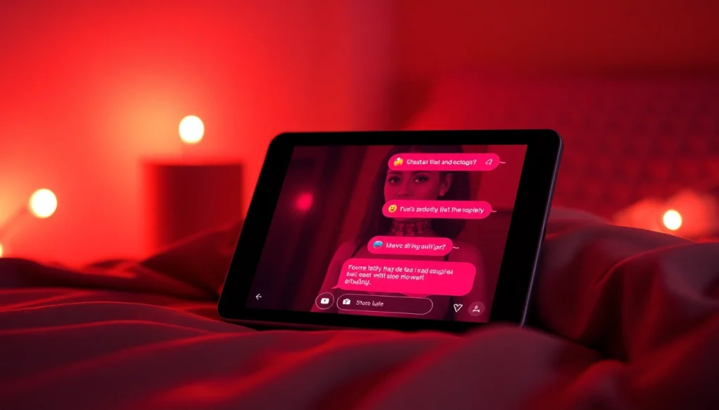 Engaging AI sexting interaction on a sleek digital device with vibrant colors.