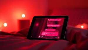 Engaging AI sexting interaction on a sleek digital device with vibrant colors.