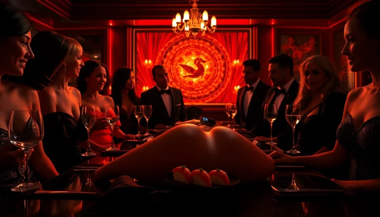 Body sushi experience at Club Noir with guests enjoying a luxurious dining setting.