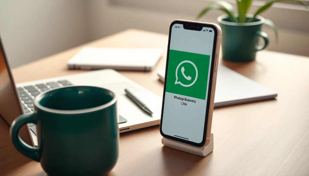 Enhancing customer engagement with WhatsApp Business CRM on a smartphone in a business setting.