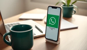 Enhancing customer engagement with WhatsApp Business CRM on a smartphone in a business setting.