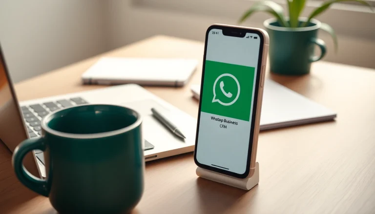 Enhancing customer engagement with WhatsApp Business CRM on a smartphone in a business setting.