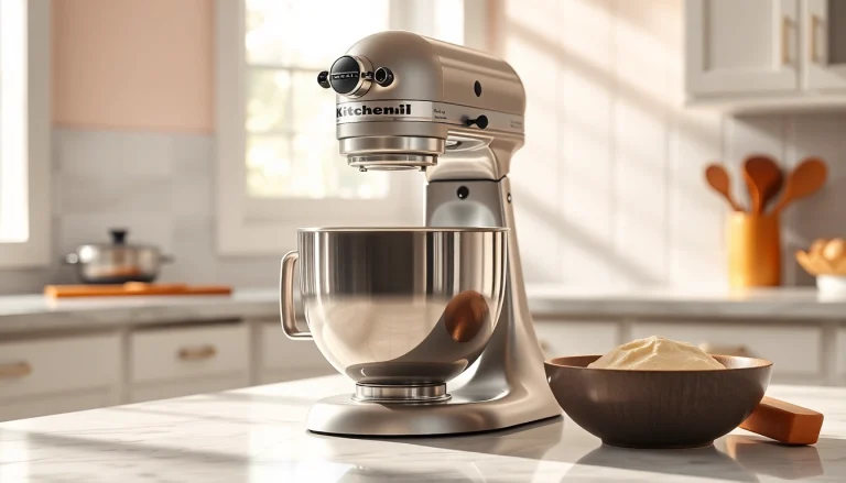 Baking with a KitchenAid mixer NZ on a bright kitchen countertop.