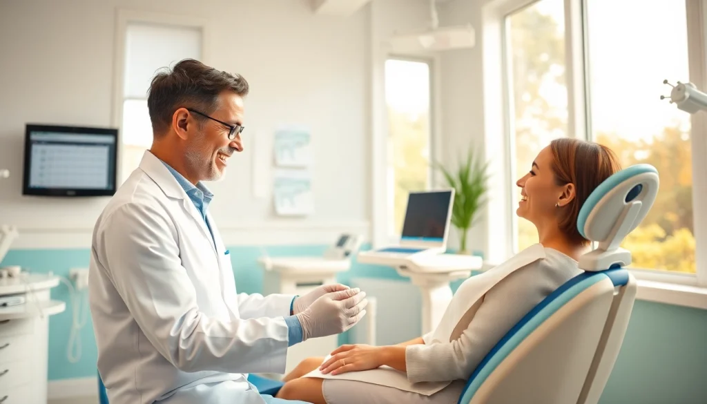 welcoming klinik gigi near me with dentist and patient interaction in a modern clinic