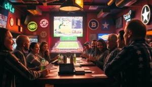 Explore sports betting sites Texas with bettors celebrating at a lively Texas bar during a game.