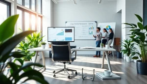 Chăm sóc website at a modern digital marketing agency showcasing effective workspace with SEO tools.