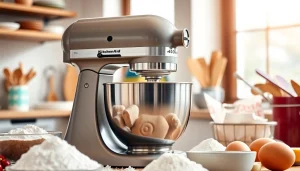 Using a KitchenAid mixer NZ to whip up fresh ingredients in a bright kitchen.