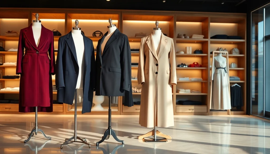 Elevate your fashion experience with Rivelle's handcrafted elegant clothing pieces displayed in a boutique.