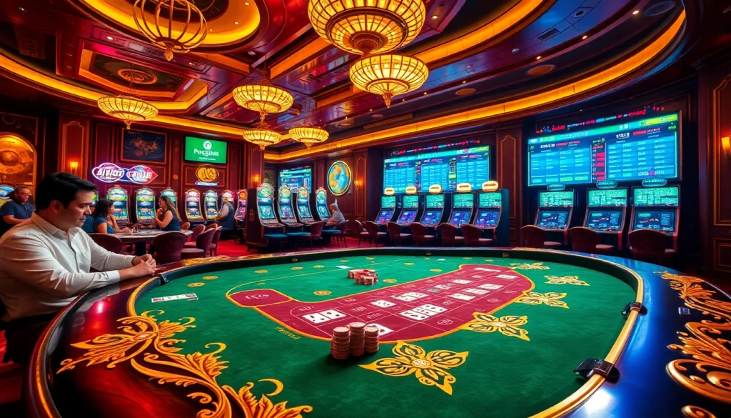 Engaging baccarat action at XX88.us casino table with vibrant slot machines