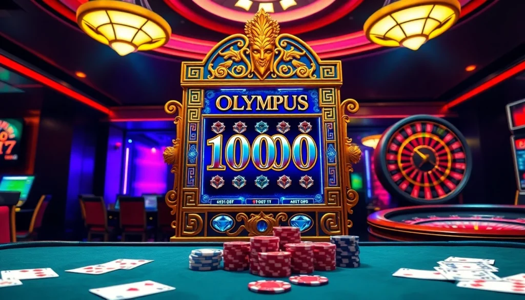 Experience the thrill of Olympus 1000 slot with vibrant casino elements and exciting gameplay.